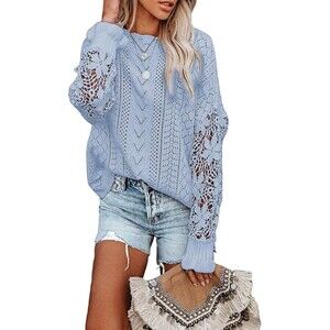 AlvaQ Lace Crochet Lightweight Crewneck Knit Sweaters Chic Soft Girl SZ L:NWOT